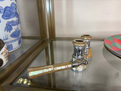 Stunning Antique French Mother of Pearl opera glasses with handle!
