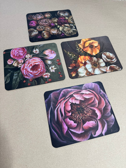 Pink black peony mouse pad