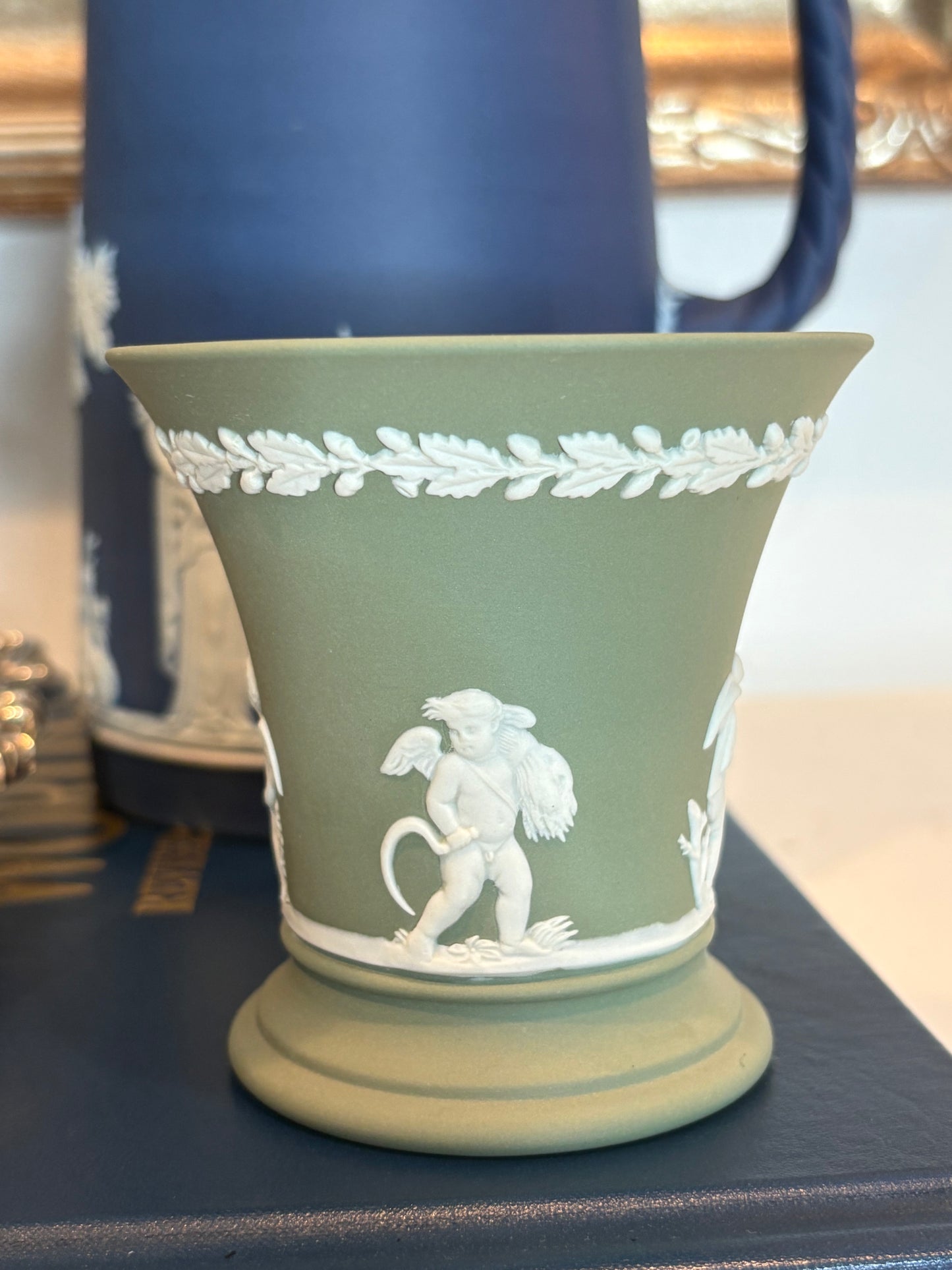 Wedgwood Green Jasperware Trumpet Vase
