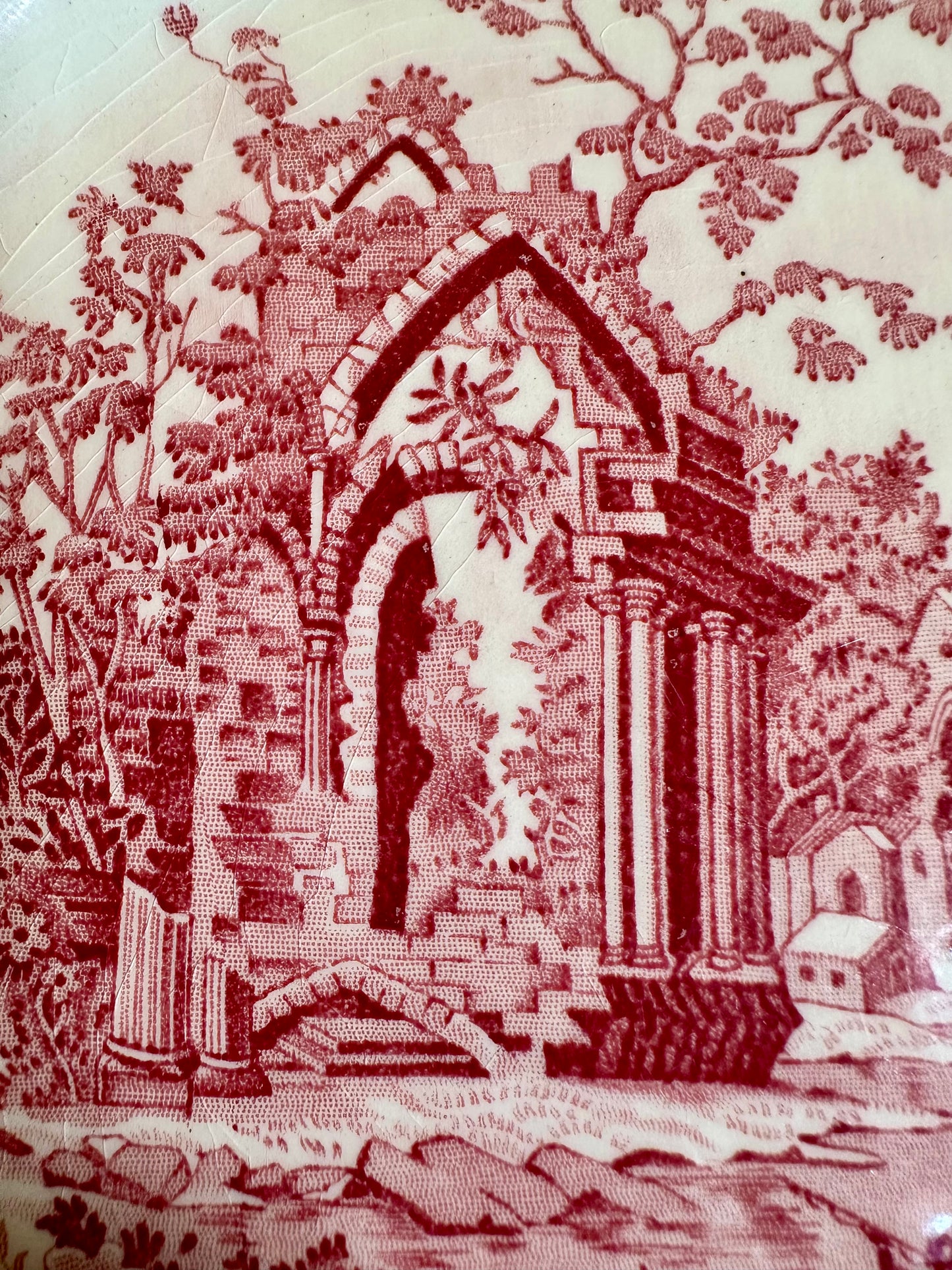 Vintage Taylor, Smith & Taylor “English Abbey” Red Transferware Luncheon Plate | 9.25”