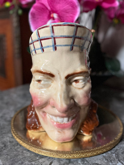 Antique French Whimsical Sarreguemines Fisherman Jug