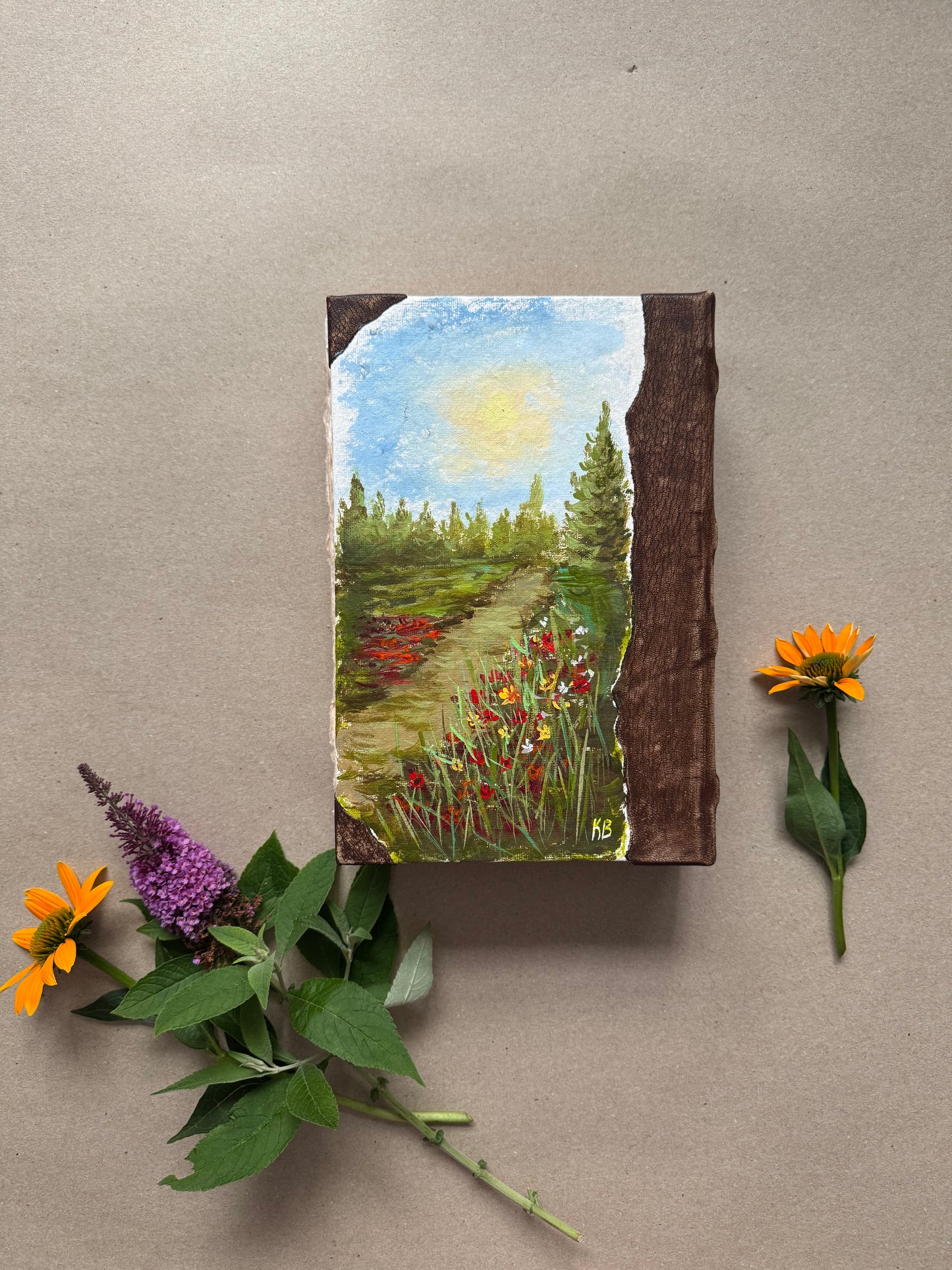 Solo live Original art hand made, hand painted leather bound journal 10x7”