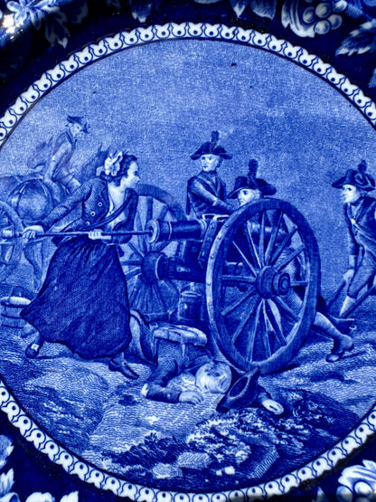 Antique Historical Pottery “Molly Pitcher” Cobalt Blue Transferware Plate | Staffordshire England