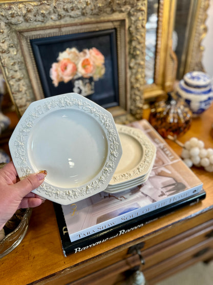 Wedgwood Queensware Cream on Cream Octagonal Plates, Made in England, 7.25”