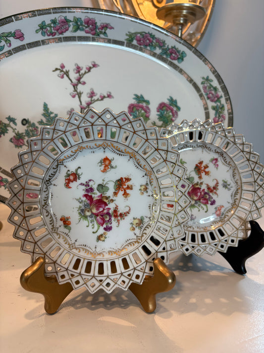 Pair of Dresden “Flowers” 6”Reticulated Plates