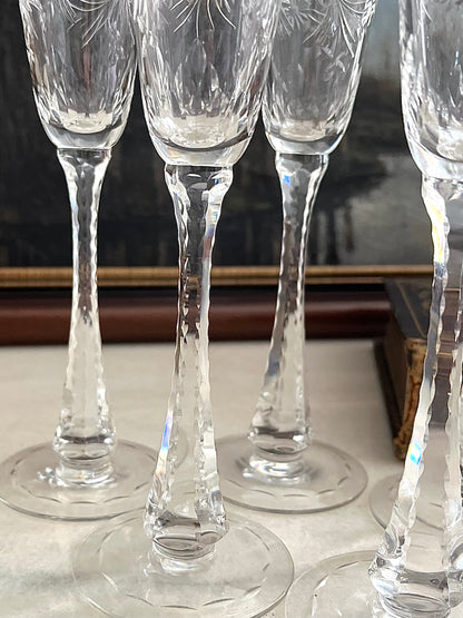 Elegant Edwardian Set of Six T. G. Hawkes “Clarendon” Crystal Cordial Glasses