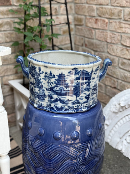 Danny’s Fine Porcelain - Blue & White, 13.5” Hand painted Planter/Pot Willow Design