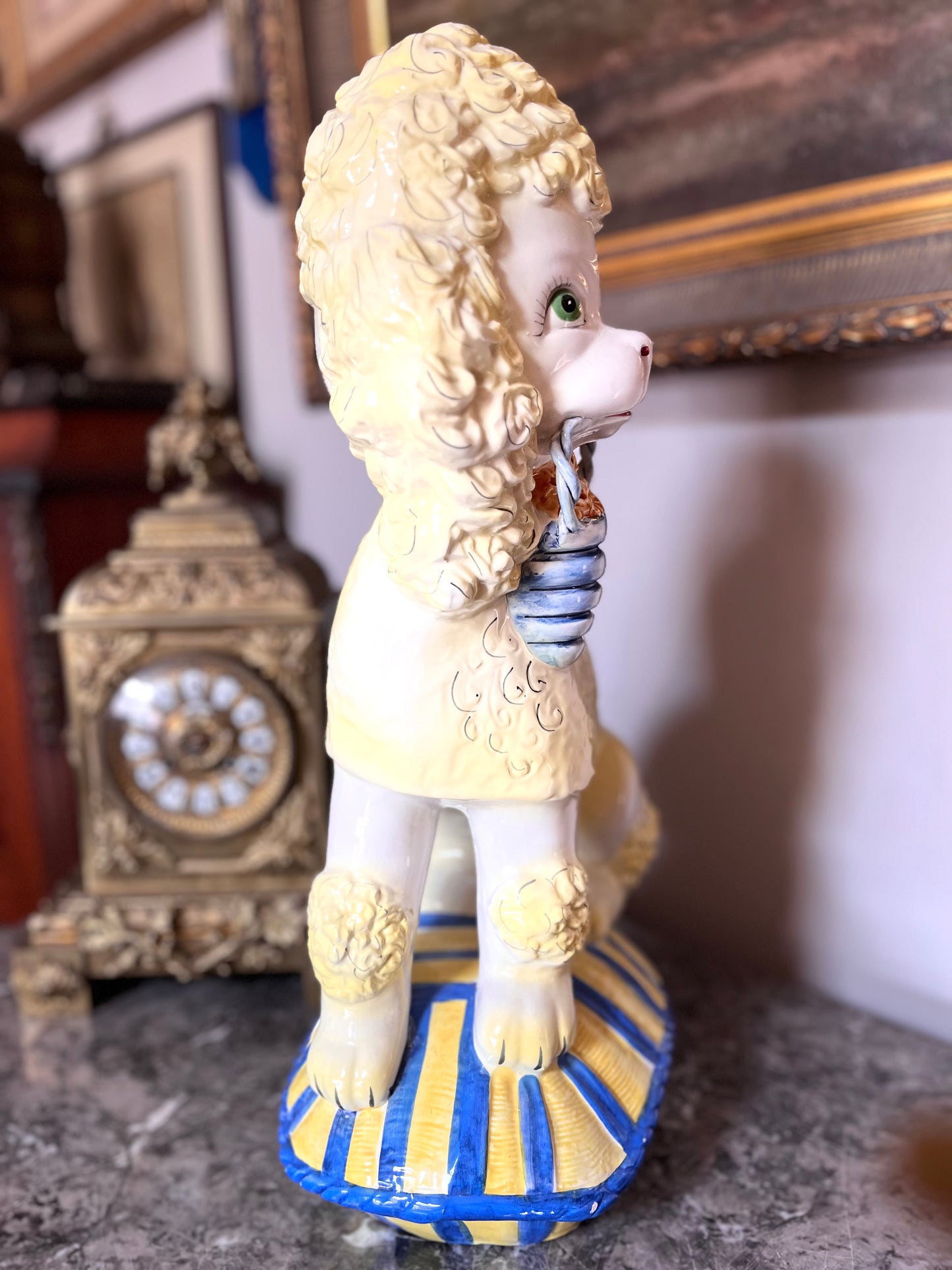 Fantastic Large Italian Hand Painted Poodle On Pillow