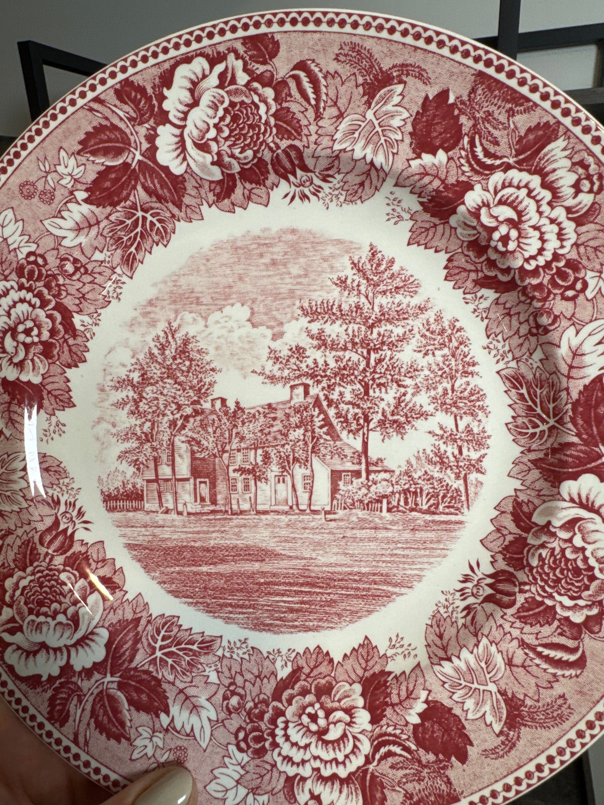 Vintage Old Avery Homestead Red Transferware Plate — Royal Falcon England
