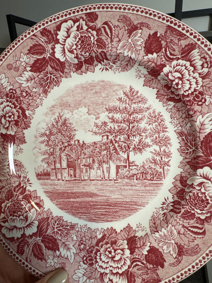 Vintage Old Avery Homestead Red Transferware Plate — Royal Falcon England