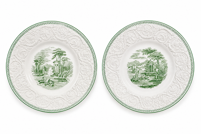 Vintage Wedgwood Torbay Green Transferware Patrician Dinner Plates, Pair | c. 1927-1930’s