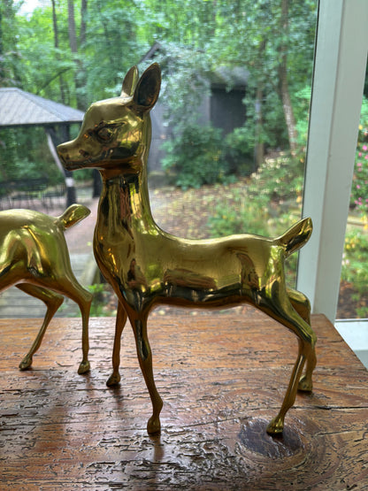 Beautiful large brass deer pair measuring 12.5” and 9.5” tall!