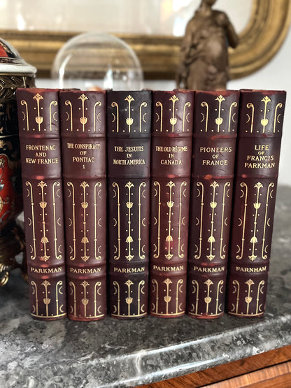 Handsome Antique Set Of 6 Full Leather Marbled/Gilded Edge Books - Author Frances Parkman Circa 1901