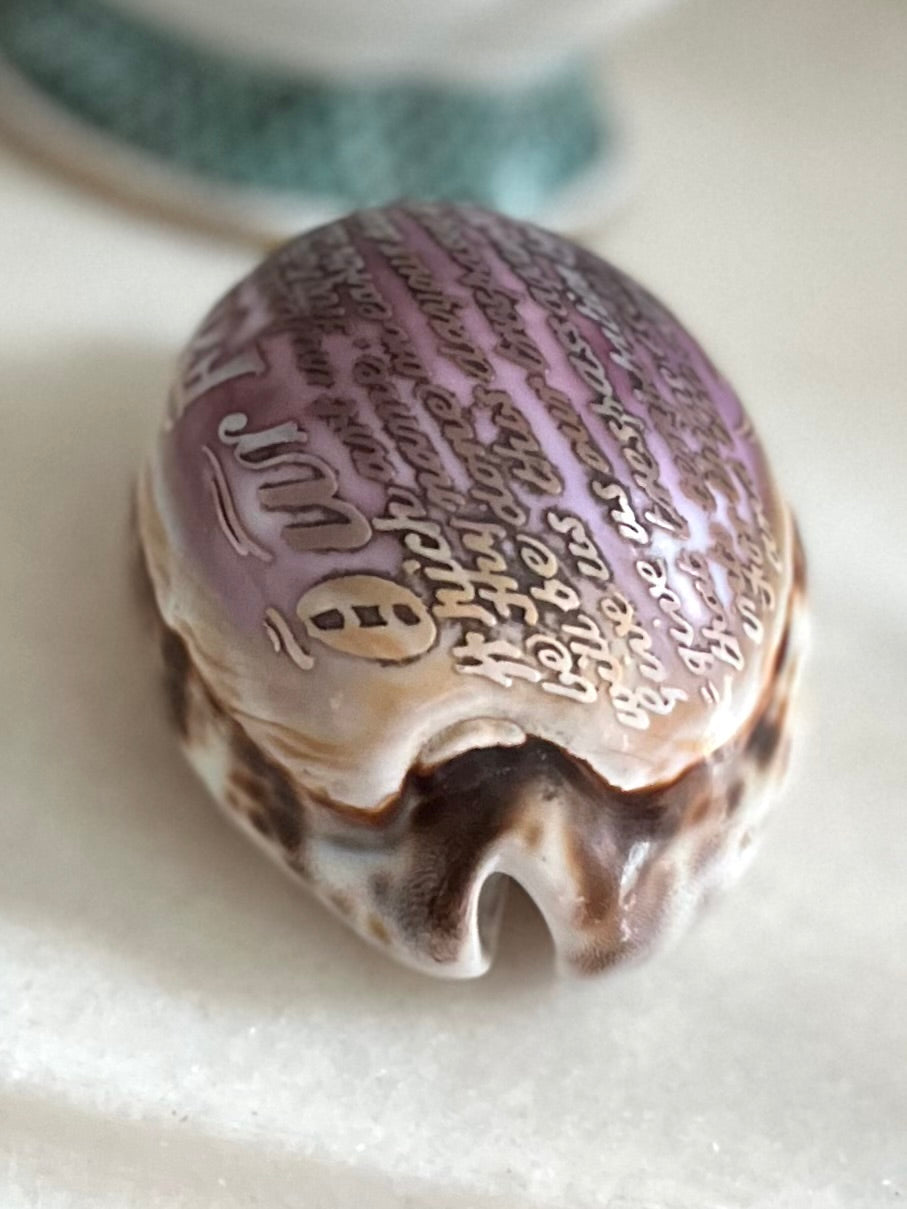 Live 09/22 Late 19th Century Victorian Carved Tiger Cowrie Shell – The Lord’s Prayer Purple/Pink Hues