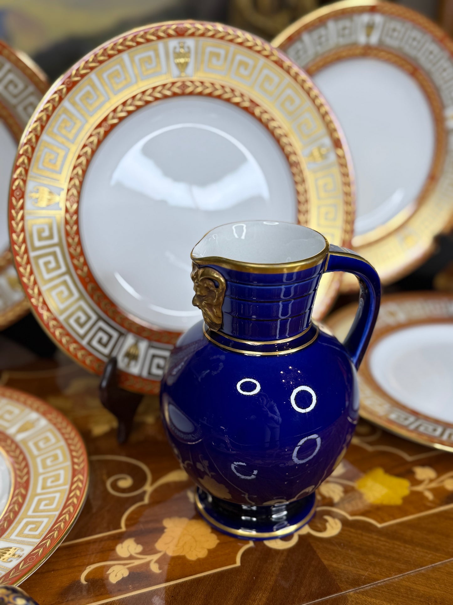 Wedgwood Doric-Shape Pitcher, c. 1861 – Cobalt Blue Earthenware, 6.5” Tall