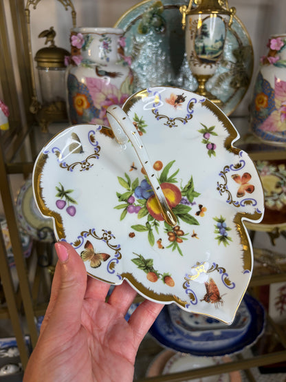 Godinger and Co. leaf dish with handle featuring butterflies!