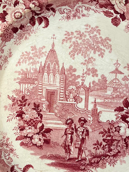 Live 09/15 Early 1800’s William Adams Historical India Series Red Transferware Plate