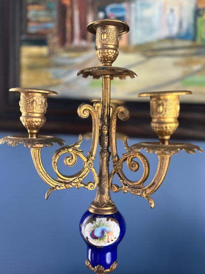 Stunning Pair Of 19th C French Sevres Style Porcelain Gilded 4 Arm Candelabra - Repaired Priced Accordingly Display Beautifully
