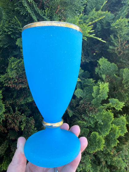 Vintage Art Deco Satin Blue Art Glass 6.25” Vase
