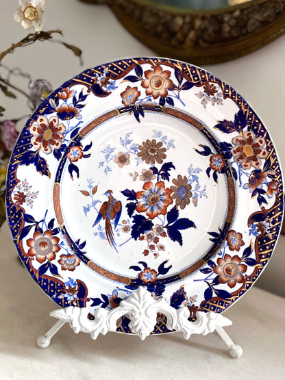 Live 09/29 Antique H. & R. Daniel Imari Ironstone Plate, Pheasant Chinoiserie, Cobalt, Iron Red & Gilt, Staffordshire c. 1830–1845