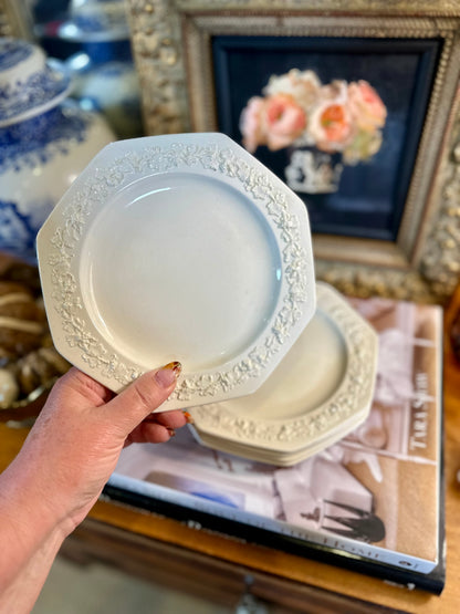 Wedgwood Queensware Cream on Cream Octagonal Plates, Made in England, 7.25”