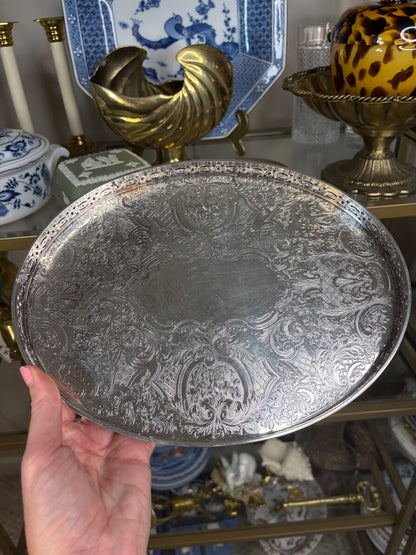 RESERVED - LEXABLUE - Lovely Barker Ellis silverplated tray with pierced edges and floral and shell designs!