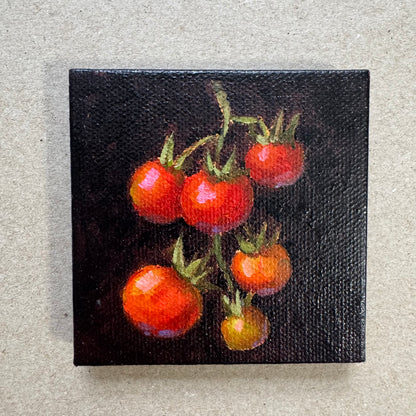 Mini art tomatoes original oil paintings on stretched canvas 3x3”