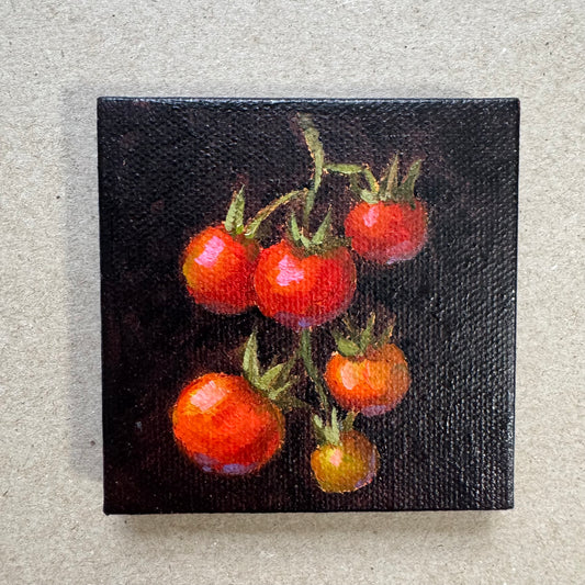 Mini art tomatoes original oil paintings on stretched canvas 3x3”