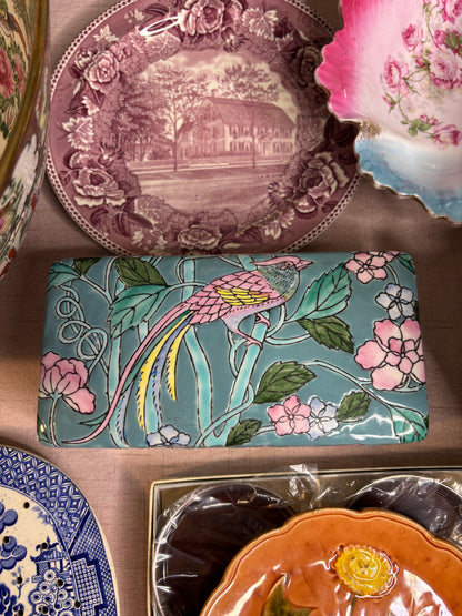 Gorgeous bird and floral porcelain rectangular box!