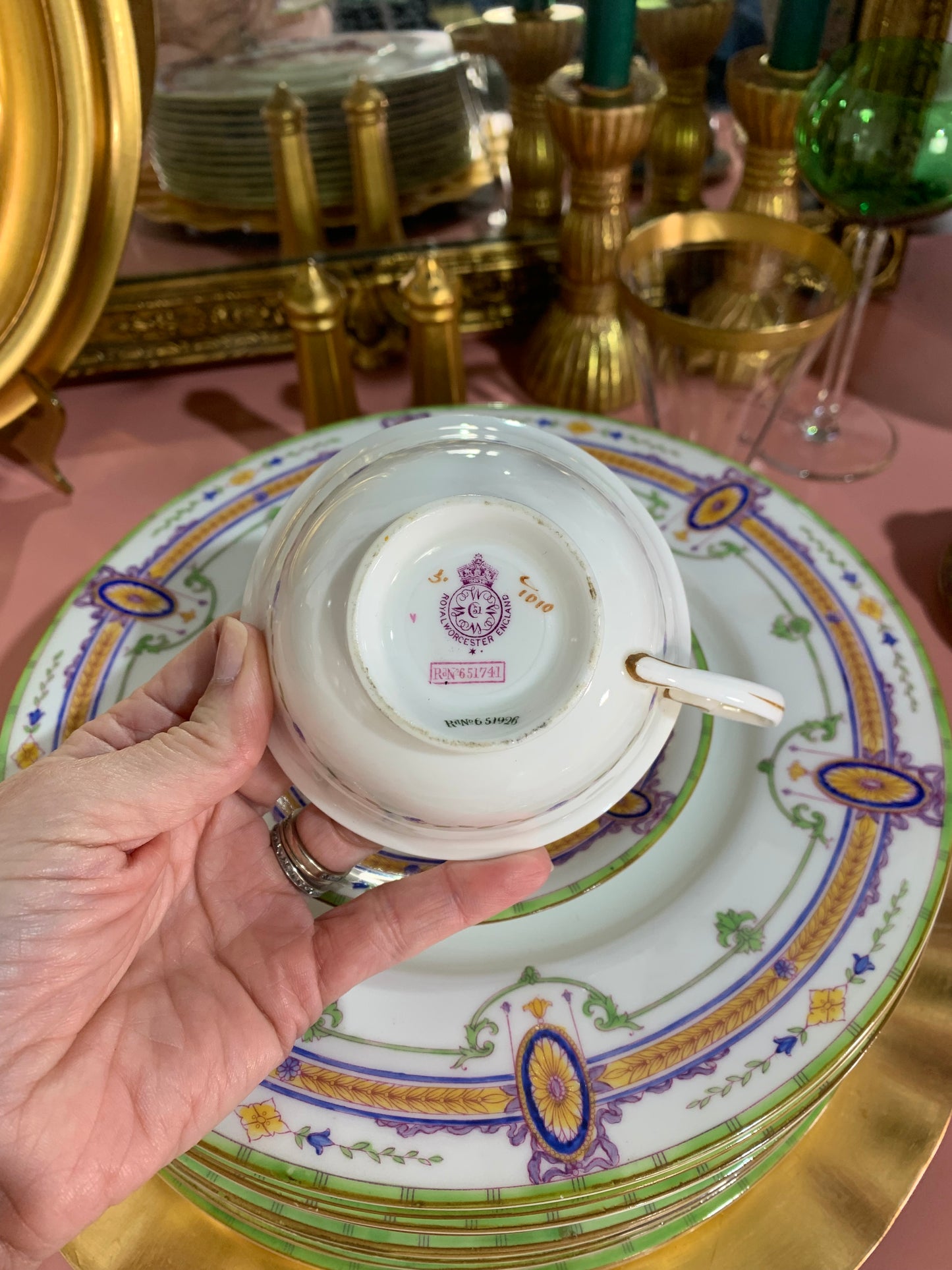 Set of Antique Royal Worcester Dinner plates, Cups & Saucers