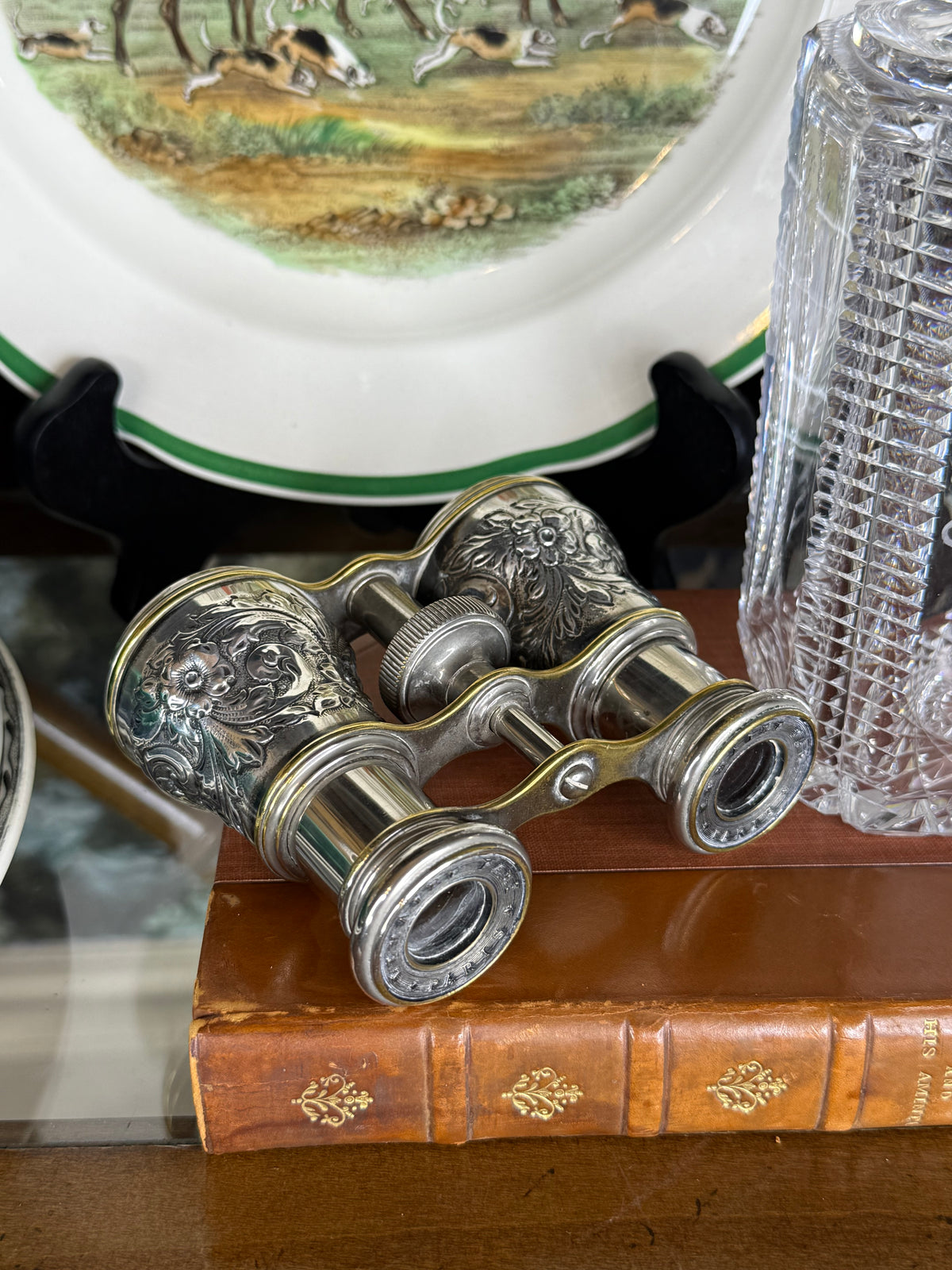 Antique Lemaire Paris French Sterling Silver Opera Glasses, Repoussé Floral & Gilt Theater Binoculars, c.1890–1910, 4” x 3”
