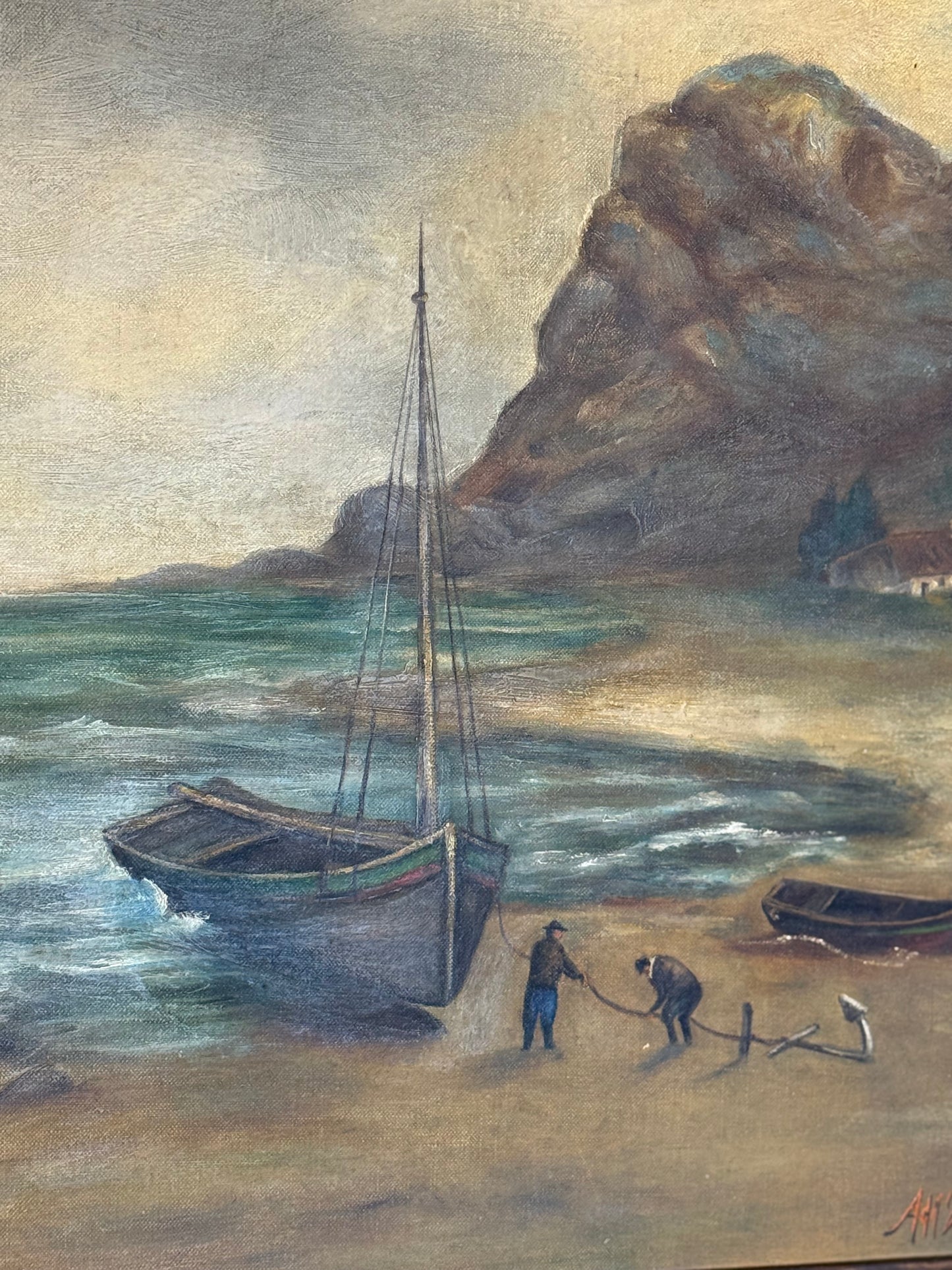 Vintage Coastal Seascape Oil Painting | Signed | 31.5” x 23.5” Framed