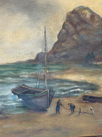 Vintage Coastal Seascape Oil Painting | Signed | 31.5” x 23.5” Framed