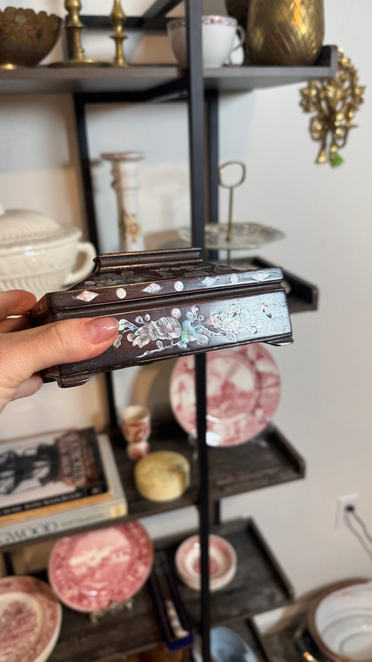 Wooden box with mother of pearl design