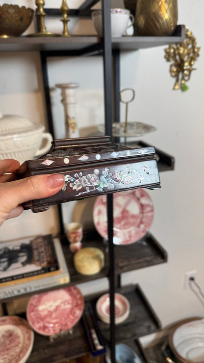 Wooden box with mother of pearl design