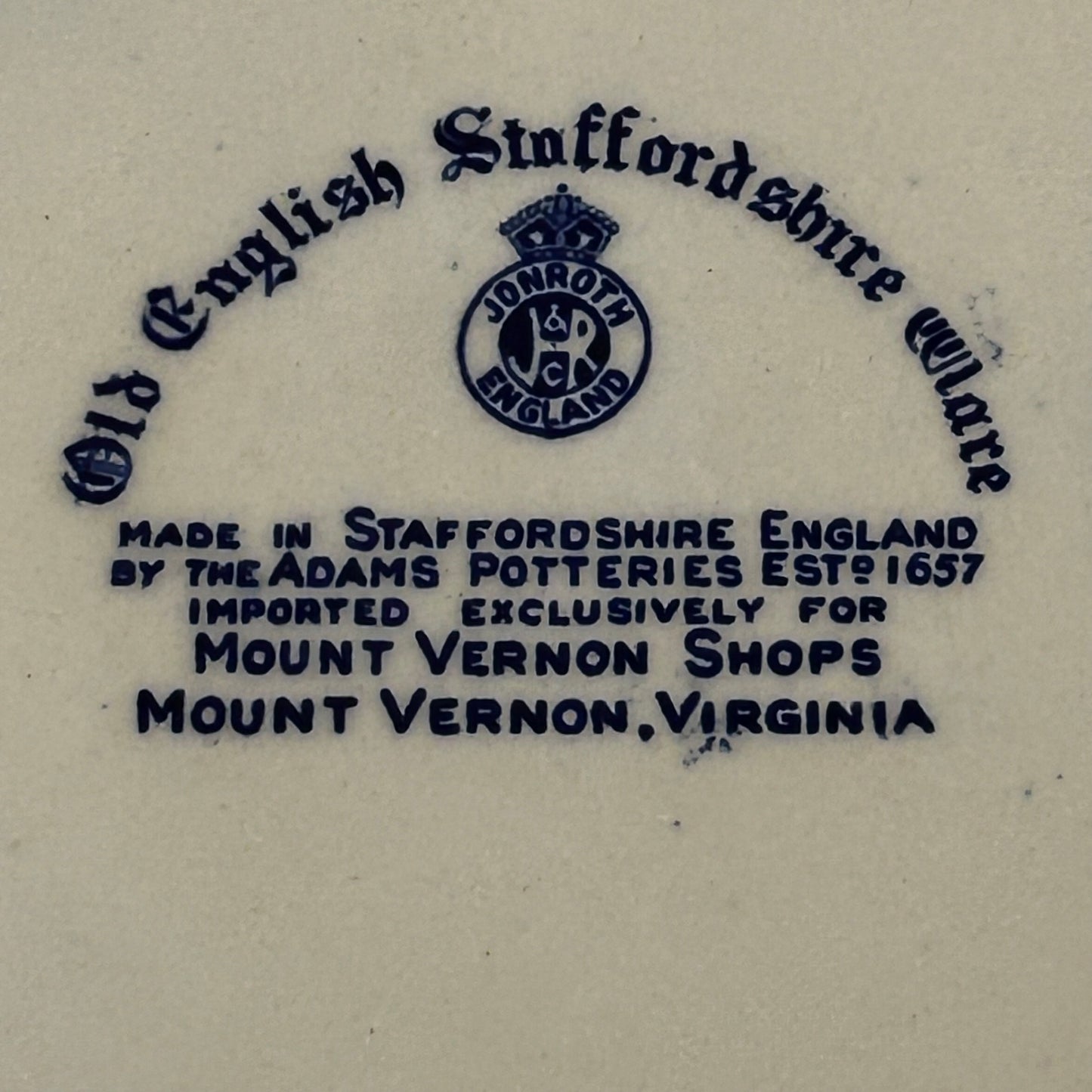 Vintage Blue & white Staffordshire of England image of Mount Vernon