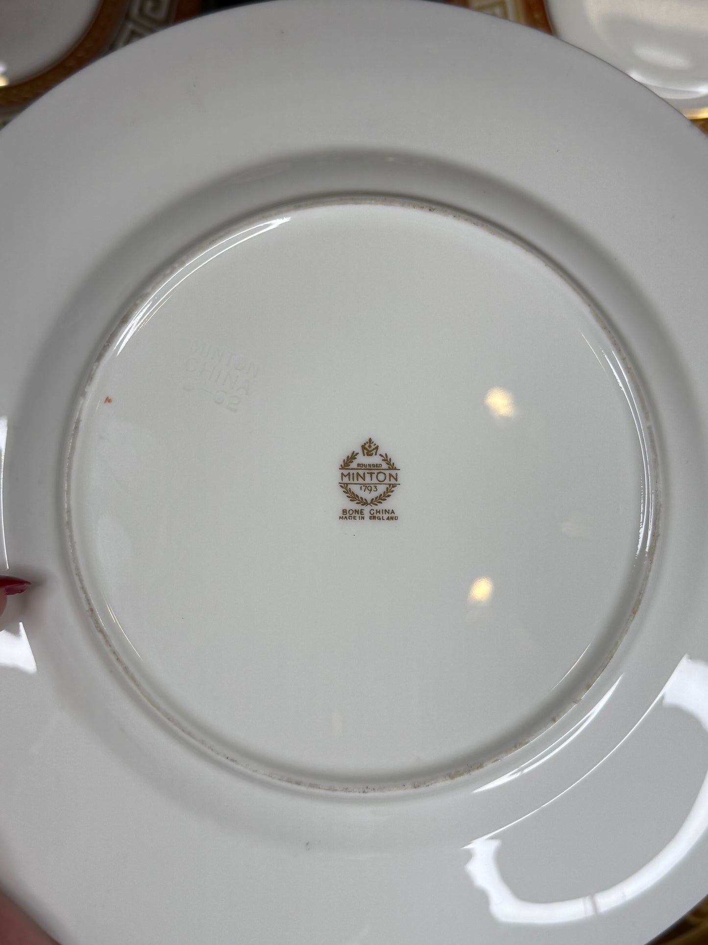 Set of (5) Minton Luncheon Plates, Early 1960s – Greek Key & Gilt, Tiffany & Co. / Henry Birks Marks, 9” Dia.