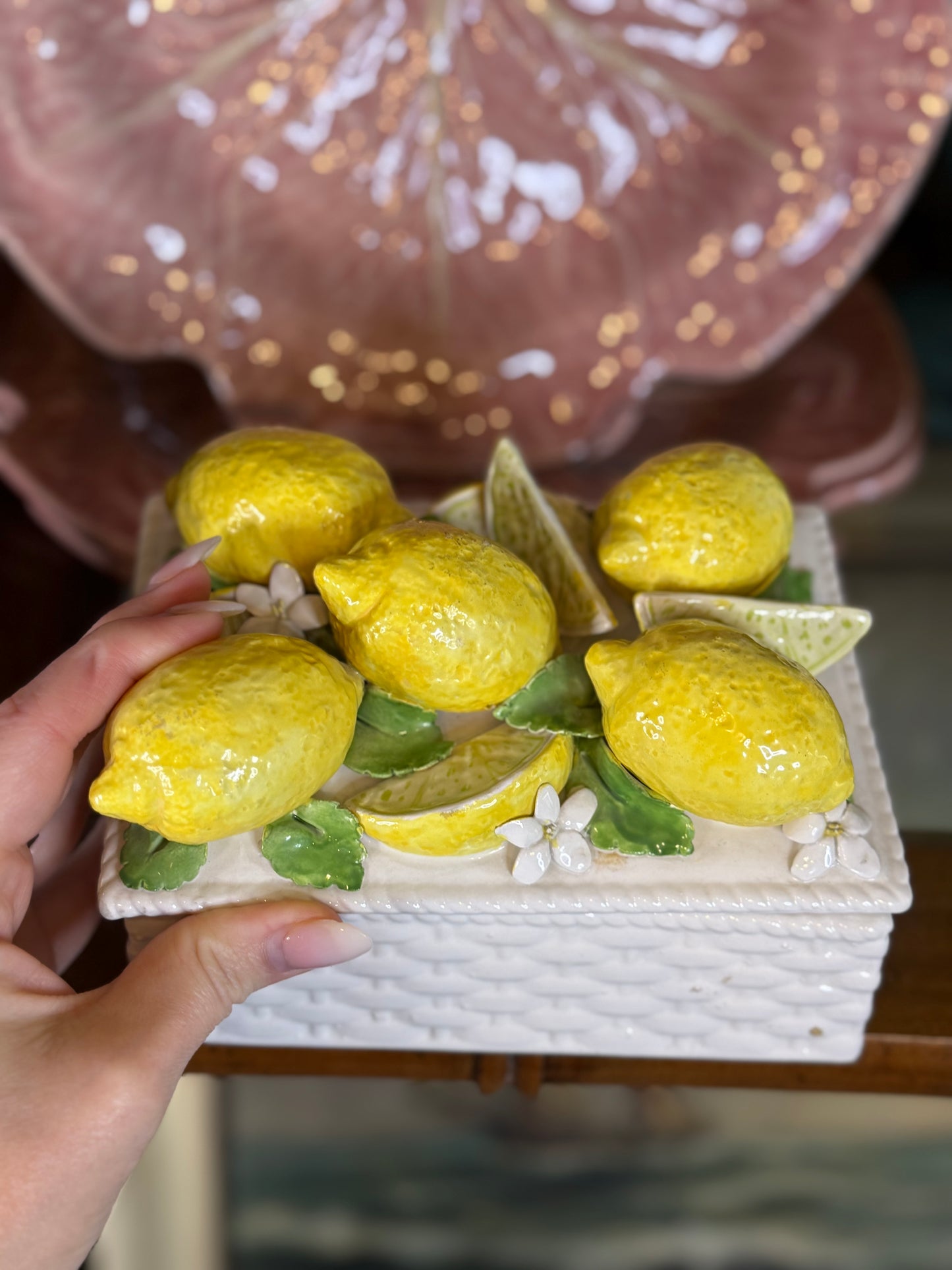 Vintage Italian Lemon Ceramic Set | Lidded Lemon Box & Matching Trinket Dish | Hand-Painted Italy
