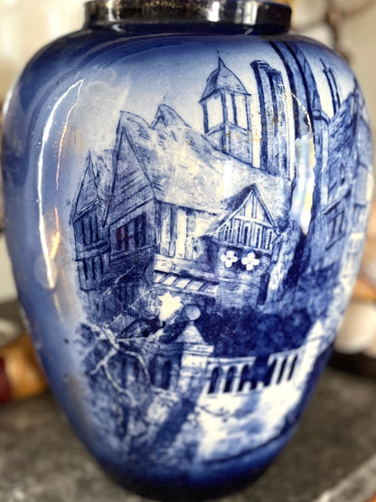 Live 08/28 Rare Antique Doulton Burslem England Extra Large Blue & White Transferware Vase | Late 1800s