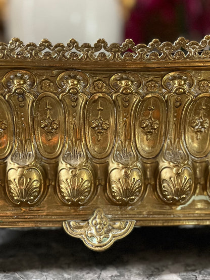 Live 06/22 Antique French Brass Jardinière Cachepot with Copper Liner