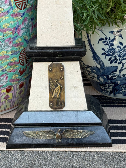 Maitland-Smith Marble & Brass Obelisk – Neoclassical Decorative Accent, Approx. 25” tall x 6.25”