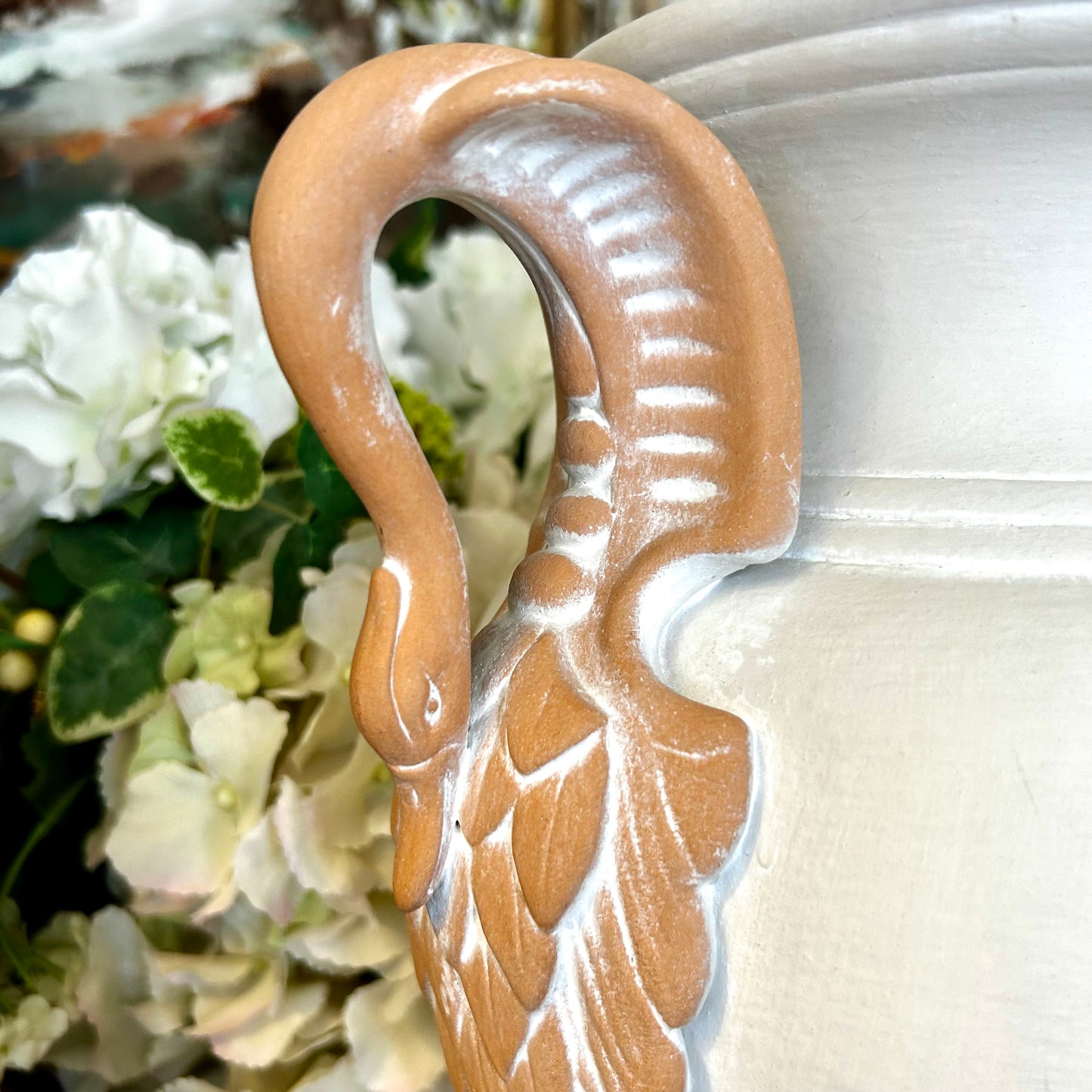 Ultra chic Stunning swan double handle ceramic  trophy lamp with lucite base. .