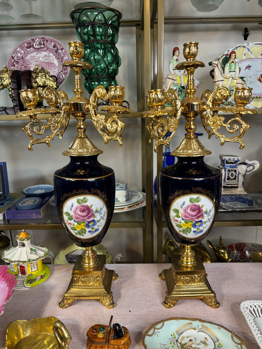 Stunning 22” candelabras French porcelain pair!
