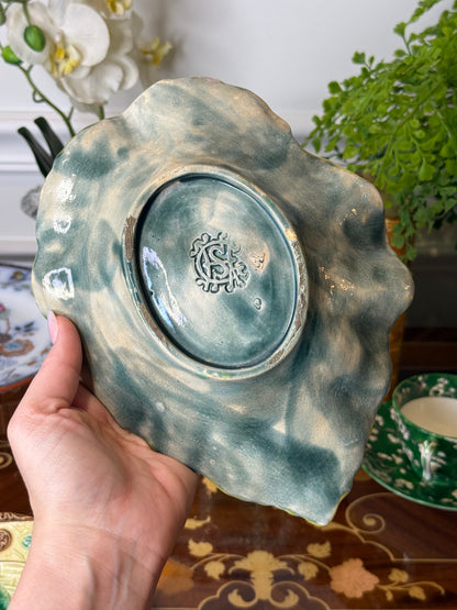 Antique Griffin, Smith & Hill (GSH) Majolica Begonia Leaf Dish | 9” | American Art Pottery