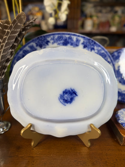 Burleigh Nonpareil Flow Blue Small Platter | Blue & White | c.1891–1919 | 12” L × 10” W | #DA4585
