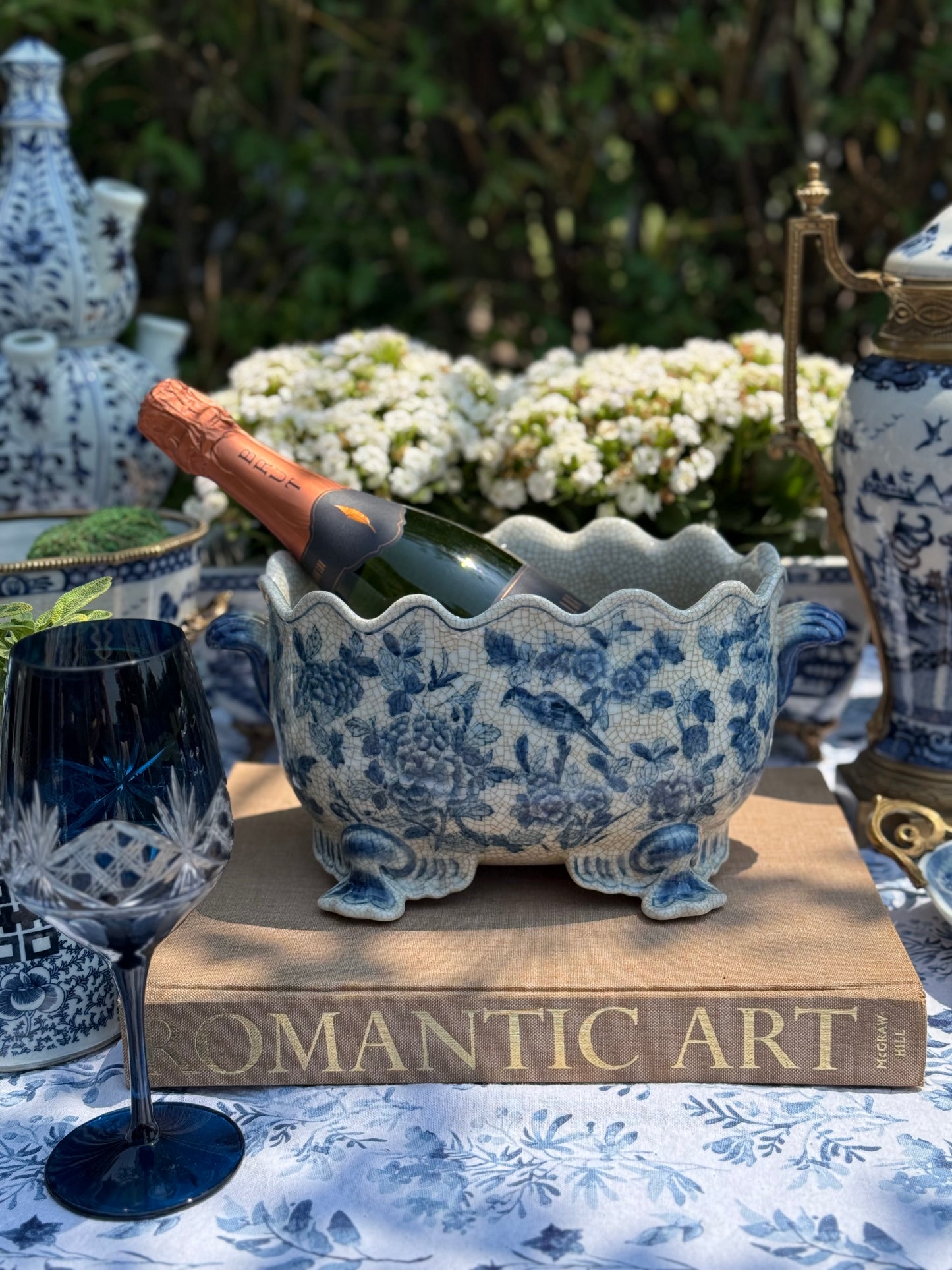 Danny's Fine Porcelain - SCALLOP EDGE PORCELAIN OVAL BASIN -BLUE BIRDS, 12L X 8W X 7H