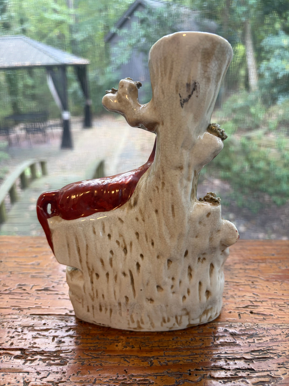 Gorgeous antique Staffordshire fox and pheasant spill vase! As is!