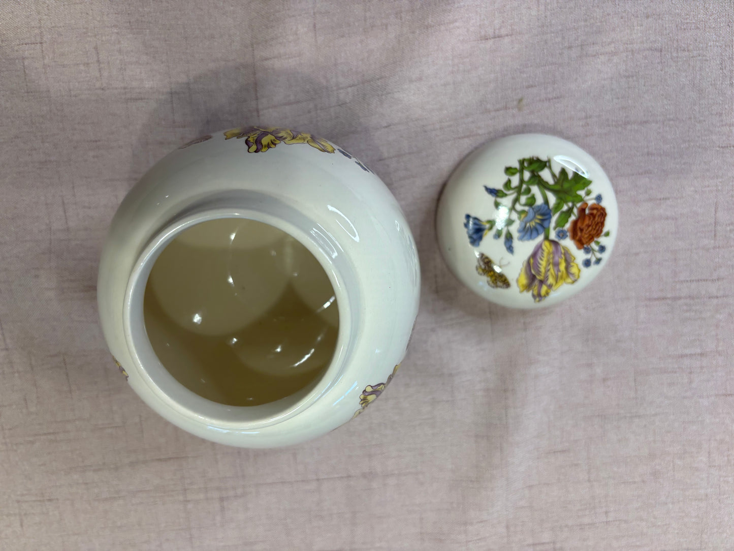 Lovely Mason’s ironstone floral lidded ginger jar with butterflies!