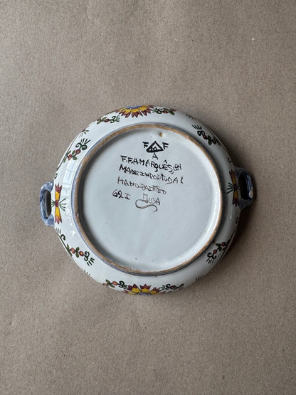 Vintage Hand-Painted Portuguese Pottery Round Serving Bowl