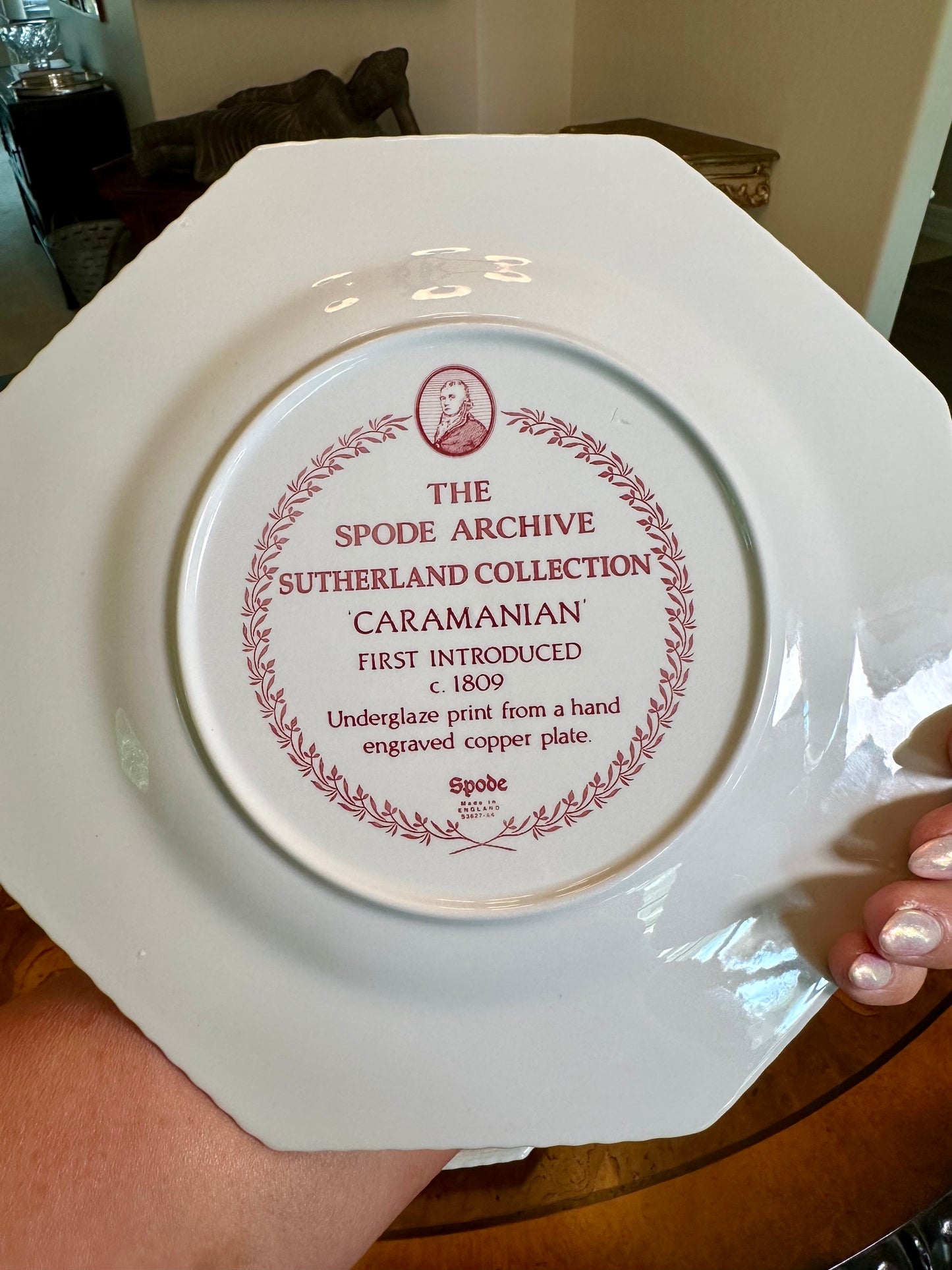 Spode Archive Sutherland Collection Red Transferware Octagonal Plates – Choice of 4 Scenic Designs, Sold Separately